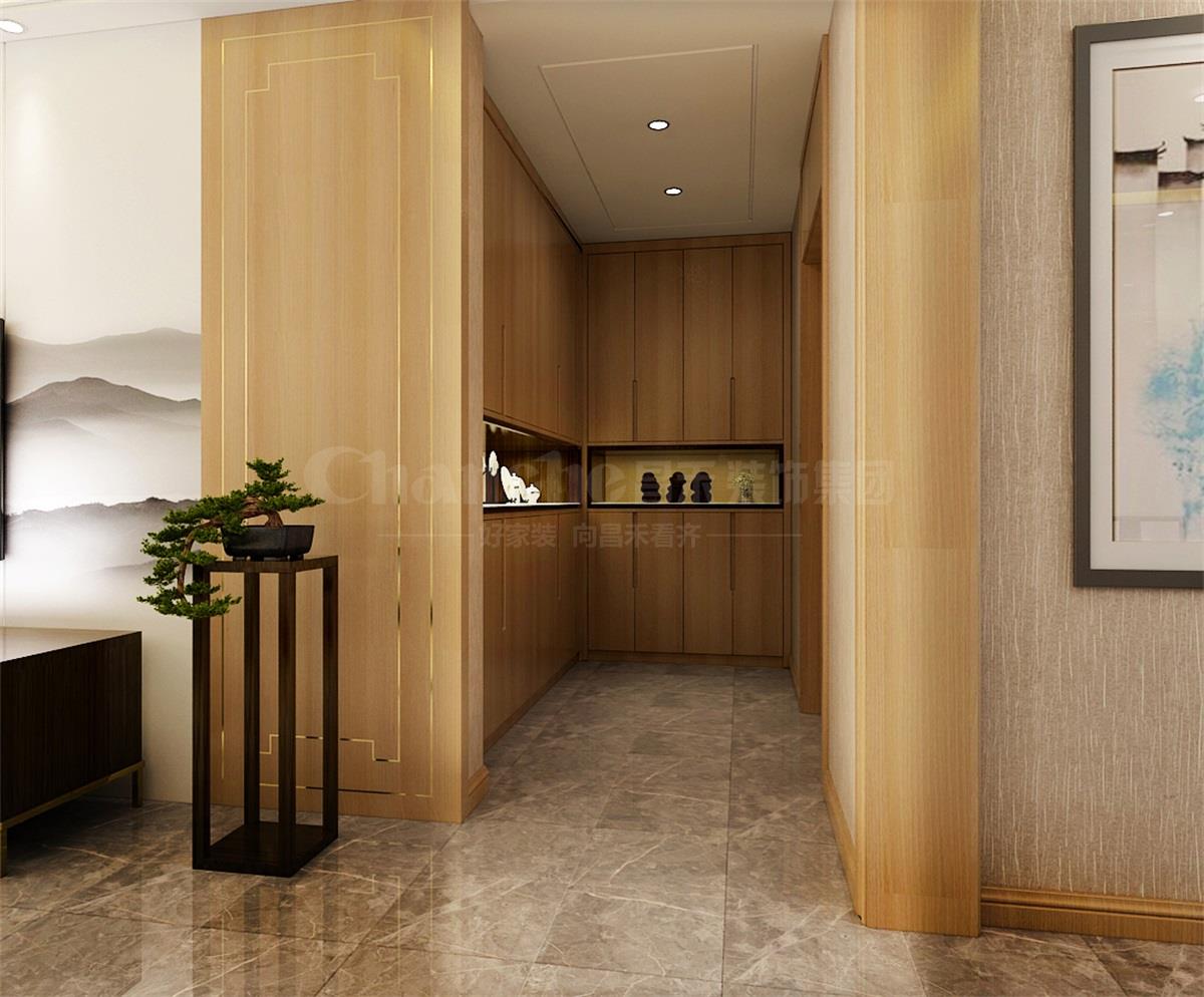 進(jìn)門(mén)處的鞋柜，既滿(mǎn)足了屋主的生活習(xí)慣，又體現(xiàn)出對(duì)自然人文古意的喜好之情。