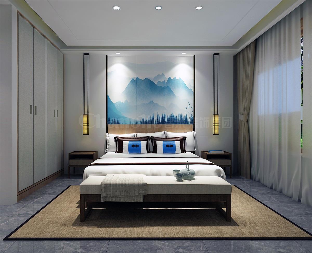 主臥貫穿、白色、灰色，加小許黑色融合的暖色調(diào)讓詩(shī)意棲居，少幾分濃墨重彩，多幾分雅致清寧，并在此感悟生命的智慧。內(nèi)心的平靜才能感悟到生活的大美，美不是符號(hào)，是一種心境，一份怡然，更是一份禪動(dòng)。